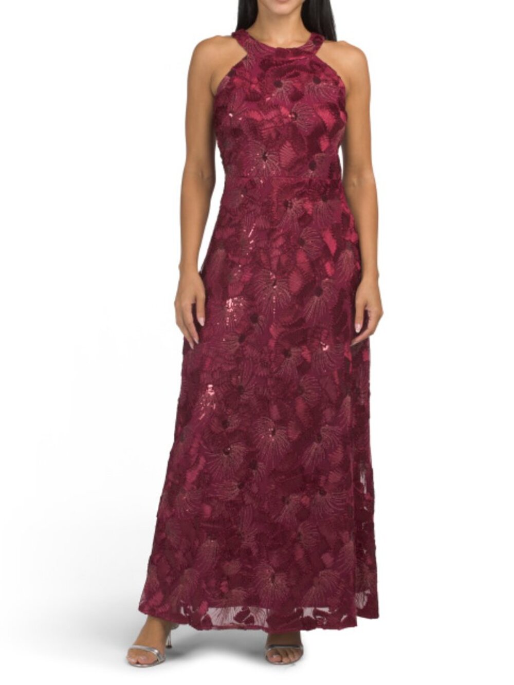 BETSY & ADAM Petite Halter Neck Novelty Maxi Dress